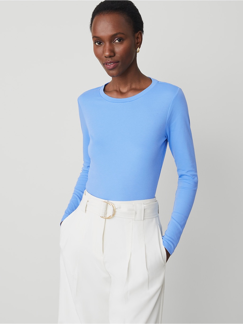 Ann Taylor Weekend Crewneck Long Sleeve Top in Blue
